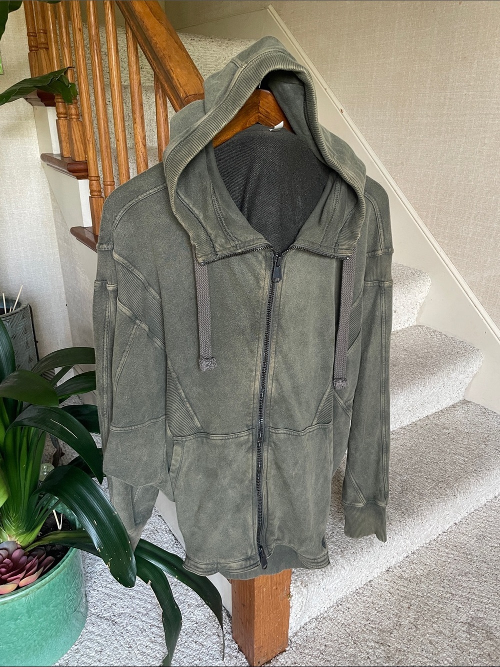 Free People Movement Washed Olive Oversized Zipped Hoodie with Drawstrings - Picture 2 of 12